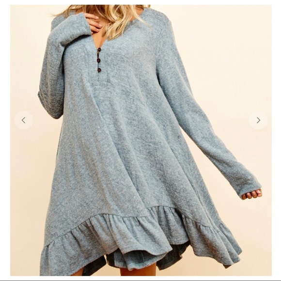 So Soft Cozy And Comfy Ruffle Hem Solid Tunic Dress - Picture 3 of 5